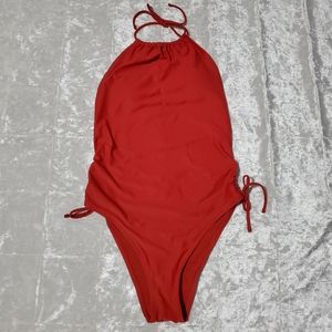 Aerie Red/Orange Halter Neck Ruched Swimsuit B1/76